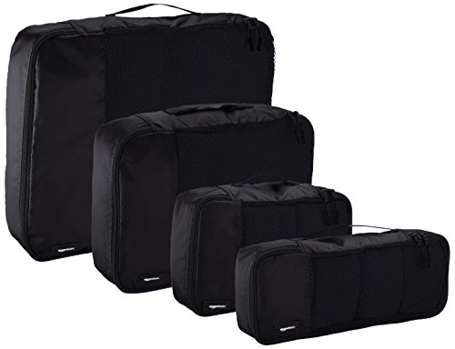 AmazonBasics - Bolsas de equipaje (pequeña, mediana, grande y alargada, 4 unidades), Negro
