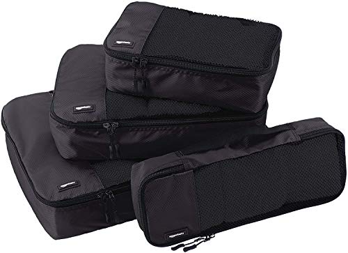 AmazonBasics - Bolsas de equipaje (pequeña, mediana, grande y alargada, 4 unidades), Negro