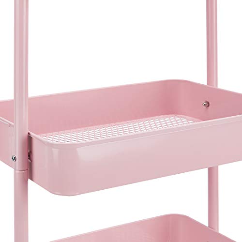 AmazonBasics - Carrito de cocina o multiuso de tres niveles con ruedas en rosa apagado
