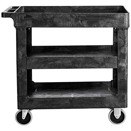 AmazonBasics - Carrito multiusos de 3 niveles de estilo bandeja alta, plástico, 227 kilogramos de capacidad, negro