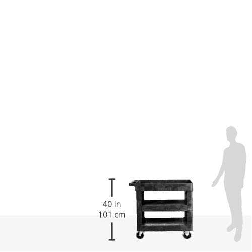 AmazonBasics - Carrito multiusos de 3 niveles de estilo bandeja alta, plástico, 227 kilogramos de capacidad, negro