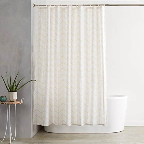 AmazonBasics - Cortina de ducha de tejido estampado (180 x 180 cm), diseño de espiga beige