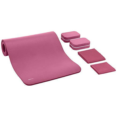 AmazonBasics - Esterilla de yoga de 1,3 cm de grosor, lote de 6 artículos, rosa