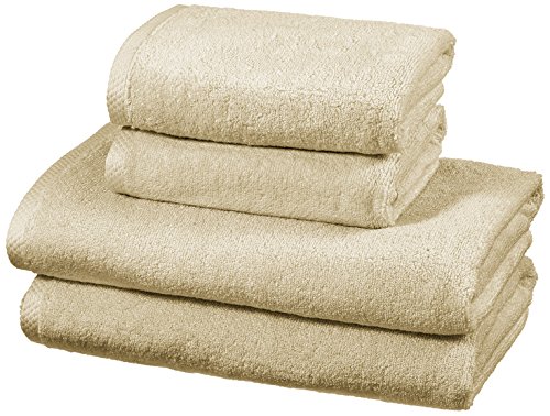 AmazonBasics - Juego de 4 toallas de secado rápido, 2 toallas de baño y 2 toallas de mano - Beige