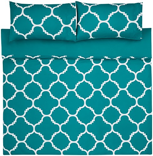 AmazonBasics - Juego de funda nórdica de microfibra ligera de microfibra, 200 x 200 cm, Cerceta celosía (Teal Trellis)