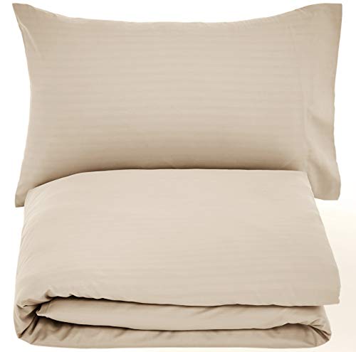 AmazonBasics - Juego de ropa de cama con funda nórdica de microfibra y 1 funda de almohada - 135 x 200 cm, crema AmazonBasics - Juego de ropa de cama con funda nórdica de microfibra y 1 funda de almohada - 135 x 200 cm, crema