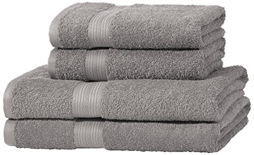 AmazonBasics - Juego de toallas (colores resistentes, 2 toallas de baño y 2 toallas de manos), color gris AmazonBasics - Juego de toallas (colores resistentes, 2 toallas de baño y 2 toallas de manos), color gris