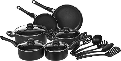 AmazonBasics - Juego de utensilios de cocina antiadherentes, 15 piezas