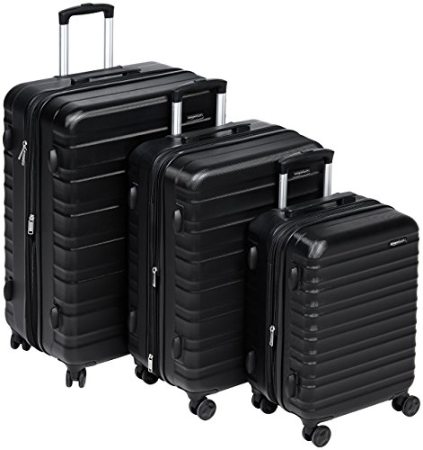 AmazonBasics - Maleta de viaje rígidaa giratoria - Juego de 3 piezas ( 55 cm, 68 cm, 78 cm), Negro