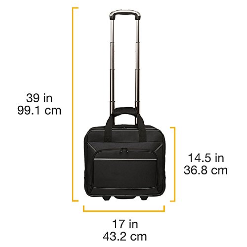 AmazonBasics - Maletín para portátil con ruedas de rápido movimiento y bolsillo delantero accesible, compatible con portátiles de hasta 16 pulgadas (40 cm)