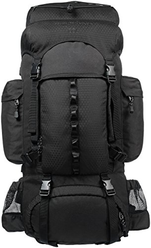 AmazonBasics - Mochila de senderismo con estructura interna y capa para lluvia, 55 L, Negro