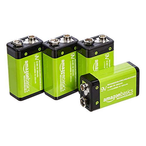 AmazonBasics - Pilas recargables de 9 V, 200 mAh, Ni-MH, Paquete de 4 AmazonBasics - Pilas recargables de 9 V, 200 mAh, Ni-MH, Paquete de 4