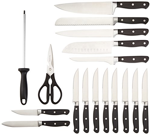 AmazonBasics Premium - Juego de cuchillos de cocina y soporte (18 piezas)