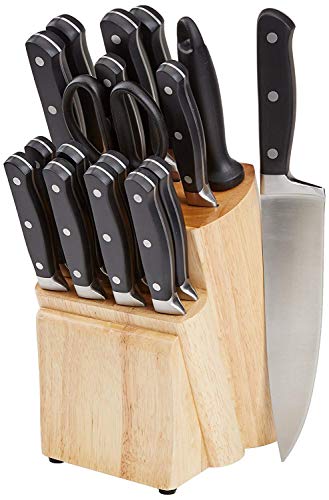 AmazonBasics Premium - Juego de cuchillos de cocina y soporte (18 piezas)