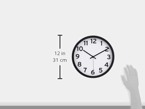 AmazonBasics - Reloj de pared con números, 30,5 cm, negro