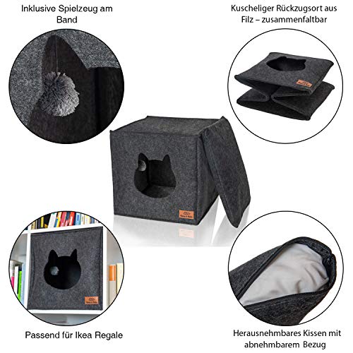 Amazy Bella & Balu Casa para Gatos | Cueva para Gatos Perros- Guarida Plegable para Gato, para Que duerma, se esconda, rasque y mordisquee (Gris Claro)