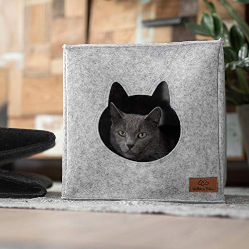 Amazy Bella & Balu Casa para Gatos | Cueva para Gatos Perros- Guarida Plegable para Gato, para Que duerma, se esconda, rasque y mordisquee (Gris Claro)