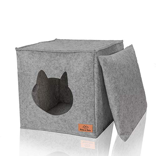 Amazy Bella & Balu Casa para Gatos | Cueva para Gatos Perros- Guarida Plegable para Gato, para Que duerma, se esconda, rasque y mordisquee (Gris Claro)