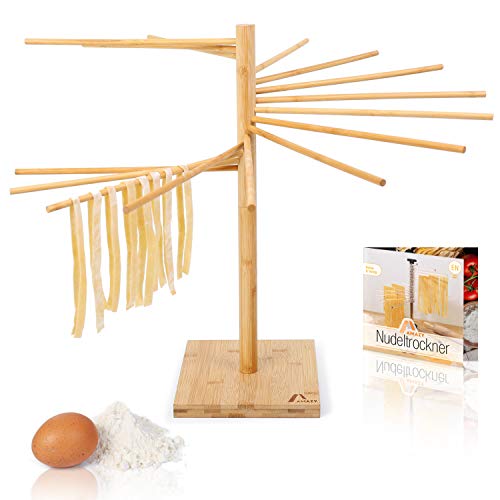 Amazy Secador de Pasta de Bambú + ePaper gratuito con recetas y consejos de uso | 100% natural - Soporte de pasta antideslizante y resistente para el secado casero de pasta