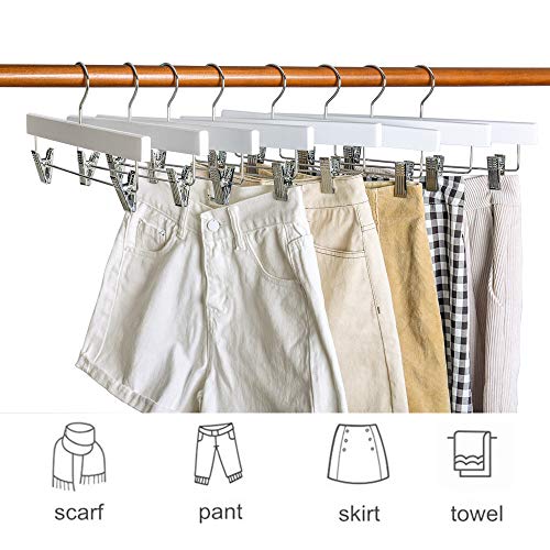 Amber Home 10 Unidades 35,5cm Perchas de Madera Blancas para Pantalones Faldas Calcetines y Ropa Interior con Pinzas