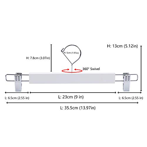Amber Home 10 Unidades 36cm Perchas de Madera Blancas para Pantalones Faldas Calcetines y Ropa Interior con Pinzas