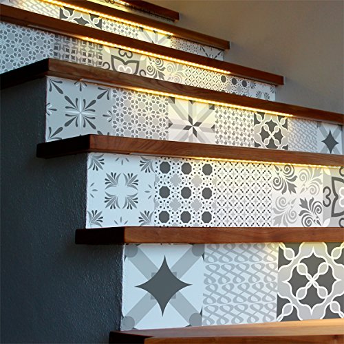 Ambiance-Live col-stairs-ROS-A924_15x105cm_6bandes Stickers Adhesivos Escalera carrelages, Vinilo, Multicolor, 6 bandes de 15x105 cm