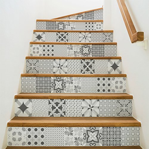 Ambiance-Live col-stairs-ROS-A924_15x105cm_6bandes Stickers Adhesivos Escalera carrelages, Vinilo, Multicolor, 6 bandes de 15x105 cm