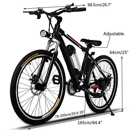 AMDirect Bicicleta eléctrica de 26 pulgadas, bicicleta montañera con batería de litio extraíble (250 W, 36 V) y cargador inteligente, Schwarz2