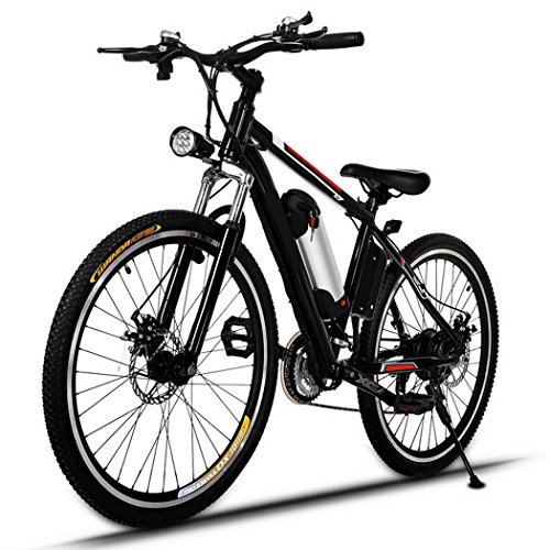 AMDirect Bicicleta eléctrica de 26 pulgadas, bicicleta montañera con batería de litio extraíble (250 W, 36 V) y cargador inteligente, Schwarz2