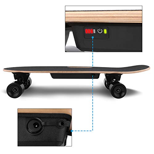 AMDirect Monopatín Eléctrico con Control Remoto y Sistema de Arranque de Empuje E-Board Longboard con Motor Li-Ion 2.2 Ah Velocidad hasta 20 km/h para Adolescentes Adultos