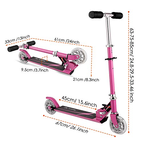 AMDirect Patinete 2 Ruedas para Niña Patinete Niña Plegable con Altura de Manillar Ajustable 63cm, 75cm, 85cm Patinete para Niños 3-12 Años Patín Scooter con 2 Ruedas Led, Rosa AMDirect Patinete 2 Ruedas para Niña Patinete Niña Plegable con Altura de Manillar Ajustable 63cm, 75cm, 85cm Patinete para Niños 3-12 Años Patín Scooter con 2 Ruedas Led, Rosa