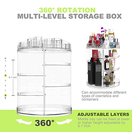 AMEITECH Organizador del Maquillaje, 360 Grados Que Giran la Joyería Ajustable y el Soporte de Exhibición Cosmético, 8 Capas Componen la Caja de Almacenaje - Claro Cristalino AMEITECH Organizador del Maquillaje, 360 Grados Que Giran la Joyería Ajustable y el Soporte de Exhibición Cosmético, 8 Capas Componen la Caja de Almacenaje - Claro Cristalino