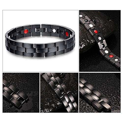 Amery house Pulsera Magnético Hombre Mujer Acero Inoxidable Pulseras de la Salud Magnéticos Negro Hombre Magneticas Terapéuticas Pulsera Terapia Magnetica Pulseras Hombre Cadena Bici Moto 21.5CM