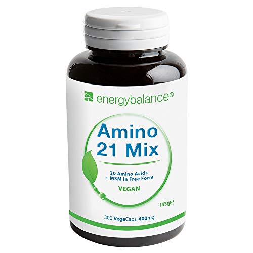 Amino21mix forma libre 400mg | 20 aminoácidos | inc. Los 8 aminoácidos esenciales | Vegano | HACCP | Natural | Sin gluten | Sin OGM | 300 VegeCaps