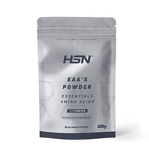 Aminoácidos Esenciales en Polvo de HSN | EAAs (Essential Amino Acids) | Síntesis de Proteínas + Aumento de Masa Muscular + Recuperador Muscular | Vegano, Sin Gluten, Sin Lactosa, Sin Sabor, 500g