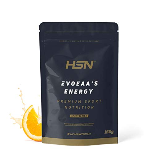 Aminoácidos Esenciales en Polvo de HSN | EvoEAAs Energy | Essential Amino Acids | Con Cafeína | Energía + Recuperador + Ganar Masa Muscular | Vegano, Sin Gluten, Sin Lactosa, Sabor Naranja, 150 gr