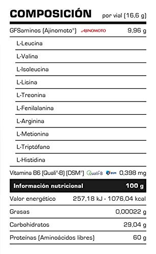 Aminoácidos Esenciales GFS AMINOS Powder Cápsulas y viales - Fuerte Recuperador Muscular - Suplementos Deportivos - Vitobest (Neutro, 20 Viales 16,6 g)