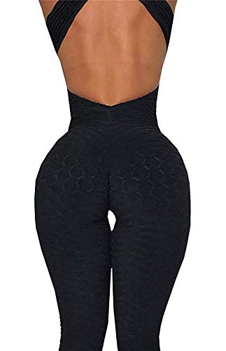 Amitafo Pantalones Mono de Yoga Fitness para Mujer Deportiva Jumpsuit Sin Mangas Halter Leggings