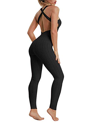 Amitafo Pantalones Mono de Yoga Fitness para Mujer Deportiva Jumpsuit Sin Mangas Halter Leggings