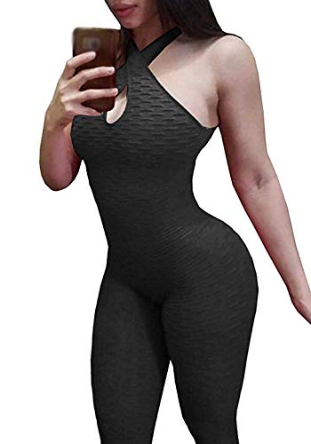 Amitafo Pantalones Mono de Yoga Fitness para Mujer Deportiva Jumpsuit Sin Mangas Halter Leggings