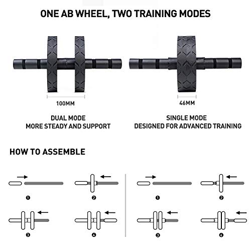 Amonax - Rodillo de rueda para abdominales con alfombrilla grande para ejercitar abdominales, doble rueda con modos de entrenamiento de fuerza dual en el gimnasio en casa