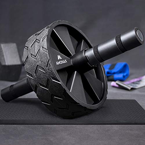Amonax - Rodillo de rueda para abdominales con alfombrilla grande para ejercitar abdominales, doble rueda con modos de entrenamiento de fuerza dual en el gimnasio en casa