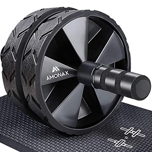 Amonax - Rodillo de rueda para abdominales con alfombrilla grande para ejercitar abdominales, doble rueda con modos de entrenamiento de fuerza dual en el gimnasio en casa