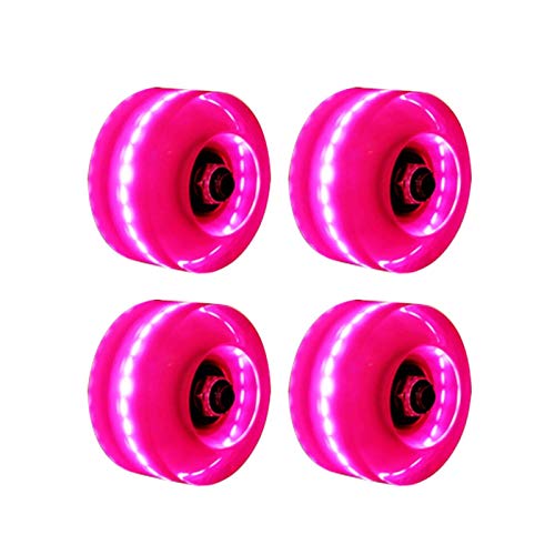 Amusingtao Ller Skate Ruedas 4pcs Ligeras Doble con LED Patinaje Accesorios Poliuretano Exterior Luminoso con Bankll Juego Video Transparente Deslizante para Adultos Niños (Blanco) - Rosa, Free Size