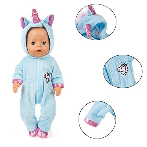 Amycute 43 cm la Ropa de la Muñeca del Traje del Unicornio con los Zapatos para Las Muñecas del Bebé Recién Nacido Girl Doll del Bebé(Rosa) (Azul)