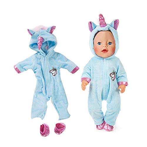 Amycute 43 cm la Ropa de la Muñeca del Traje del Unicornio con los Zapatos para Las Muñecas del Bebé Recién Nacido Girl Doll del Bebé(Rosa) (Azul)