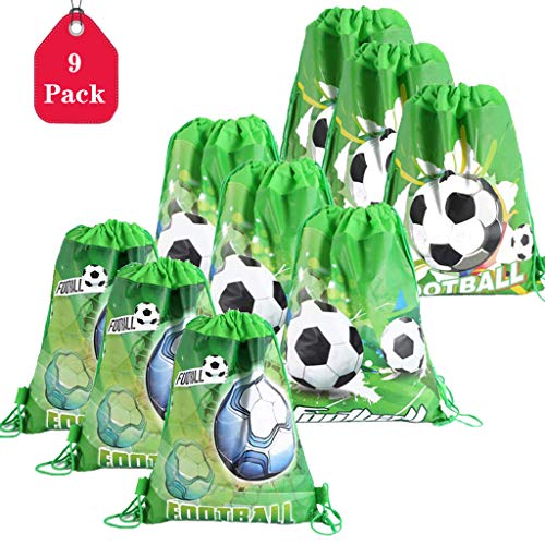 Amycute 9 pcs Mochilas fútbol de Niño, Bolsas de Cuerdas Verde Mochila Tela no Tejida Bolsa de Deportiva Fiesta Cumpleaños Mochila de Viaje Bolsa de Baile Gimnasio para Adolescentes Niñas