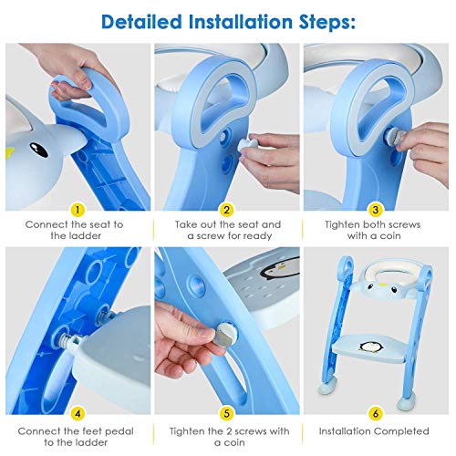 Amzdeal Asiento WC Escalera para Niño Aseo Asiento para Bebes con Escalera Plegable Asiento Escalera Adaptador de wc Orinal Formación Bebé