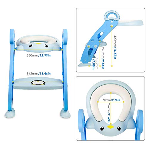 Amzdeal Asiento WC Escalera para Niño Aseo Asiento para Bebes con Escalera Plegable Asiento Escalera Adaptador de wc Orinal Formación Bebé