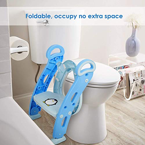 Amzdeal Asiento WC Escalera para Niño Aseo Asiento para Bebes con Escalera Plegable Asiento Escalera Adaptador de wc Orinal Formación Bebé